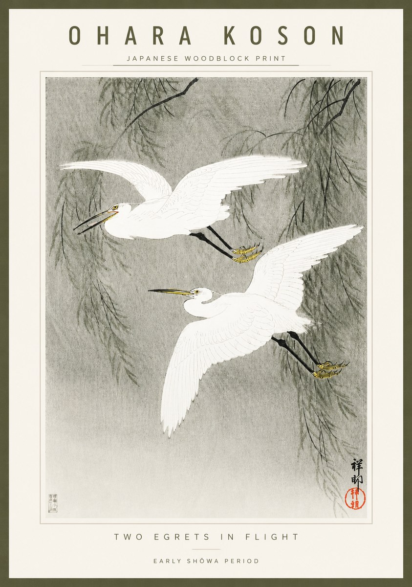 Ohara Koson Two Egrets in Flight No3 - Póster