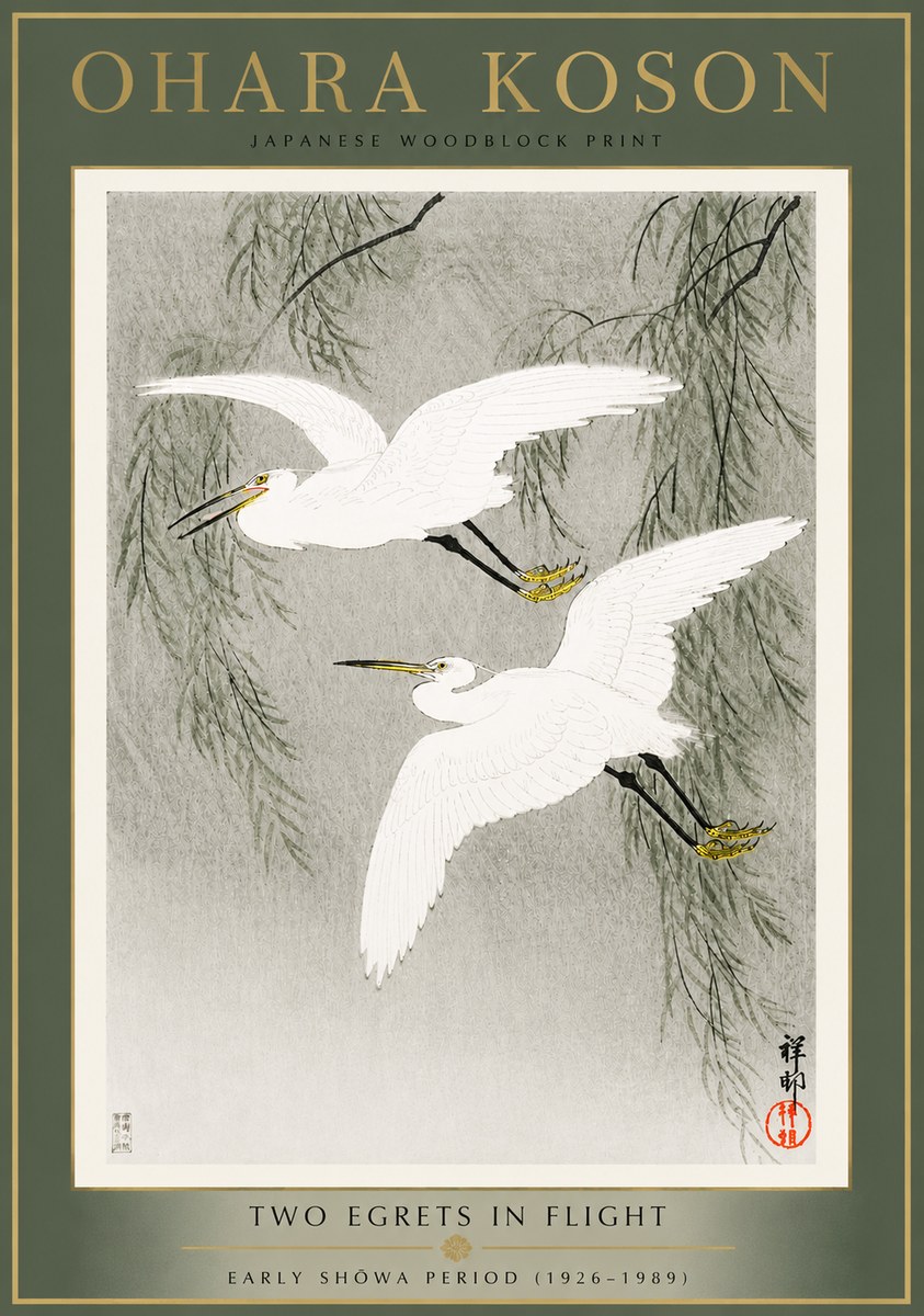 Ohara Koson Two Egrets in Flight No4 - Póster
