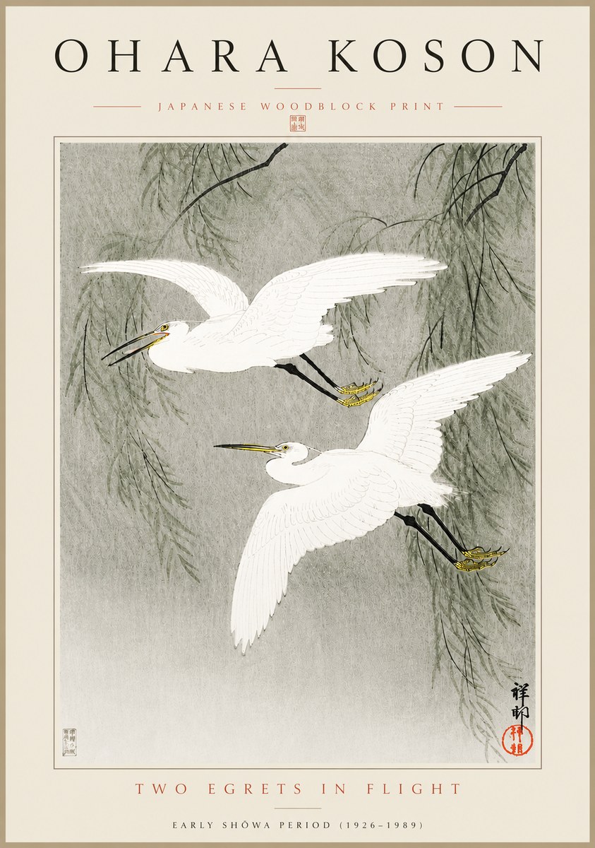 Ohara Koson Two Egrets in Flight No5 - Póster