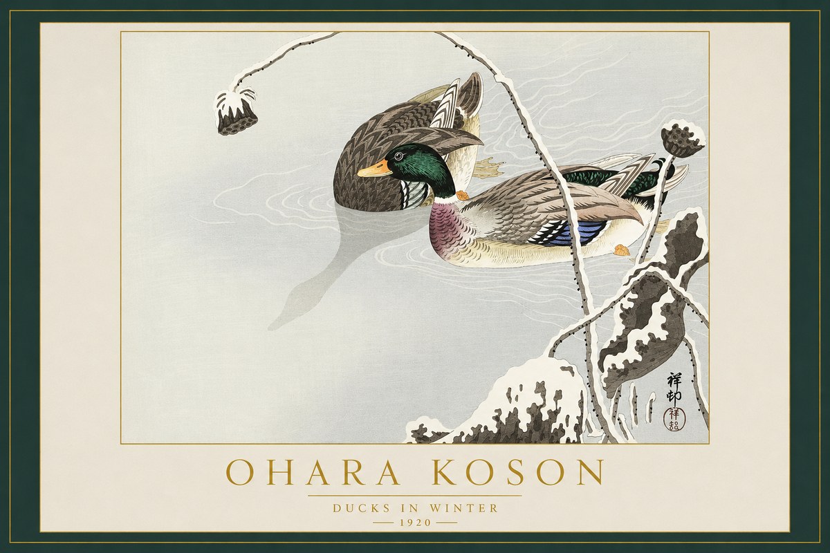 Ohara Koson Ducks in Winter No2 - Póster