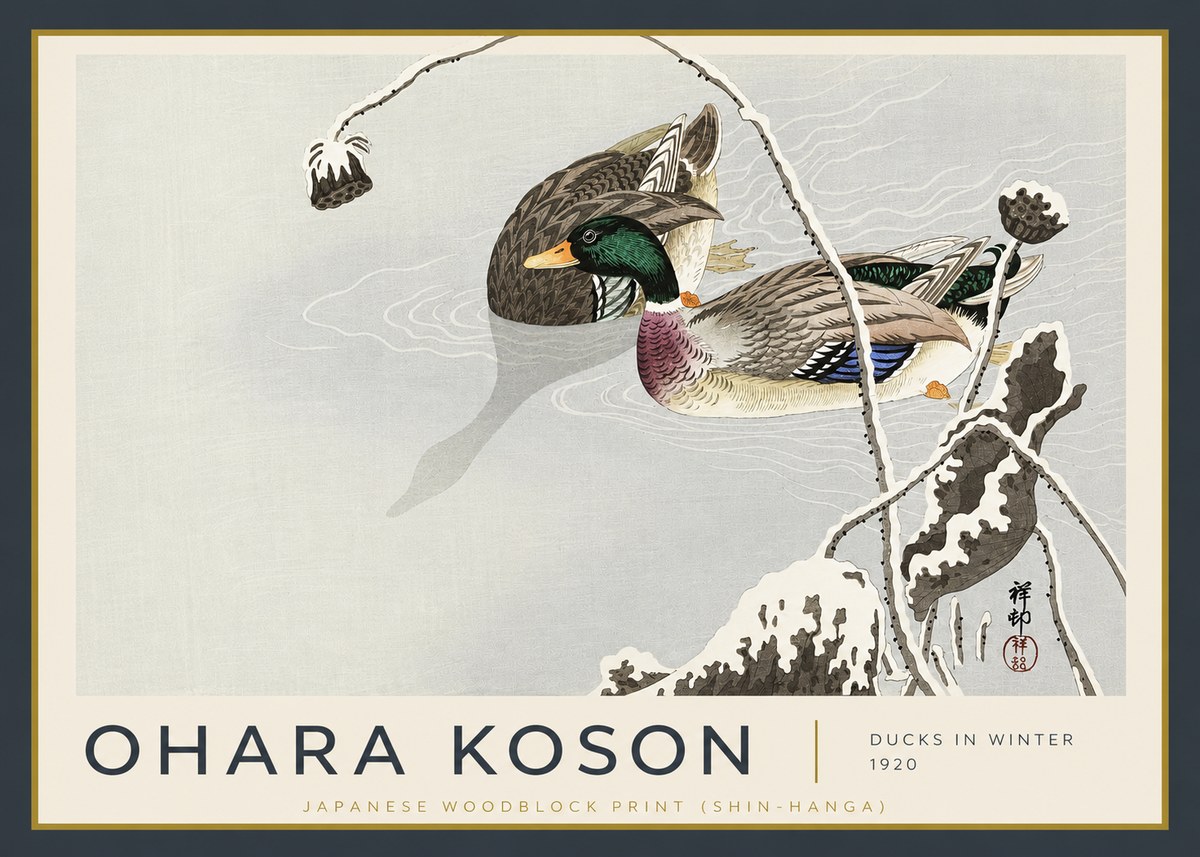 Ohara Koson Ducks in Winter No5 - Póster