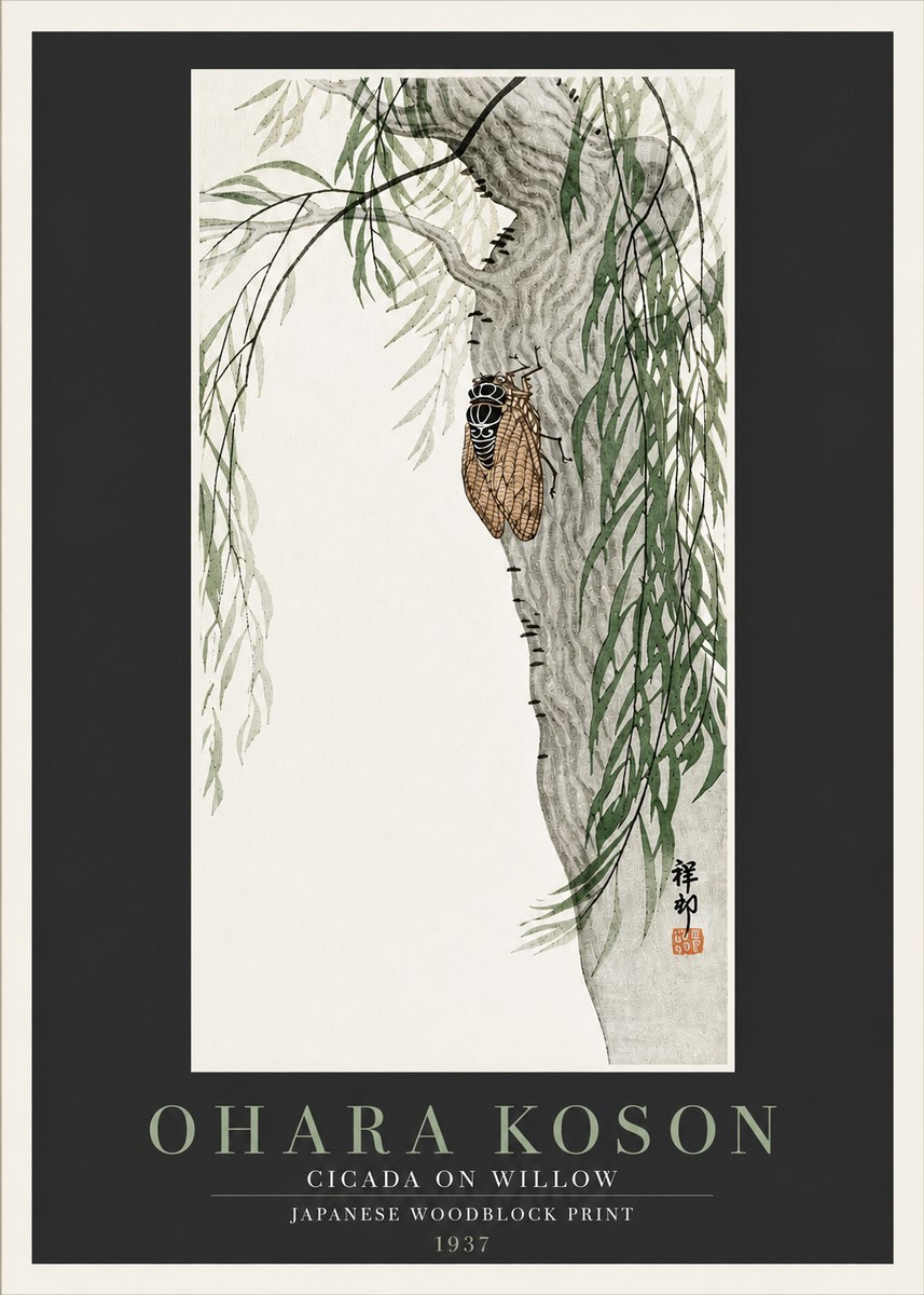 Ohara Koson Cicada on Willow No4 - Póster