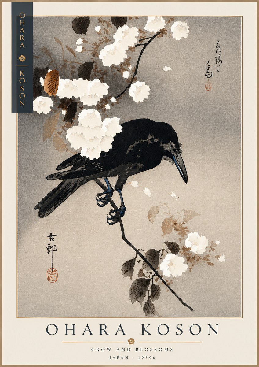Ohara Koson Crow and Blossoms II No3 - Póster