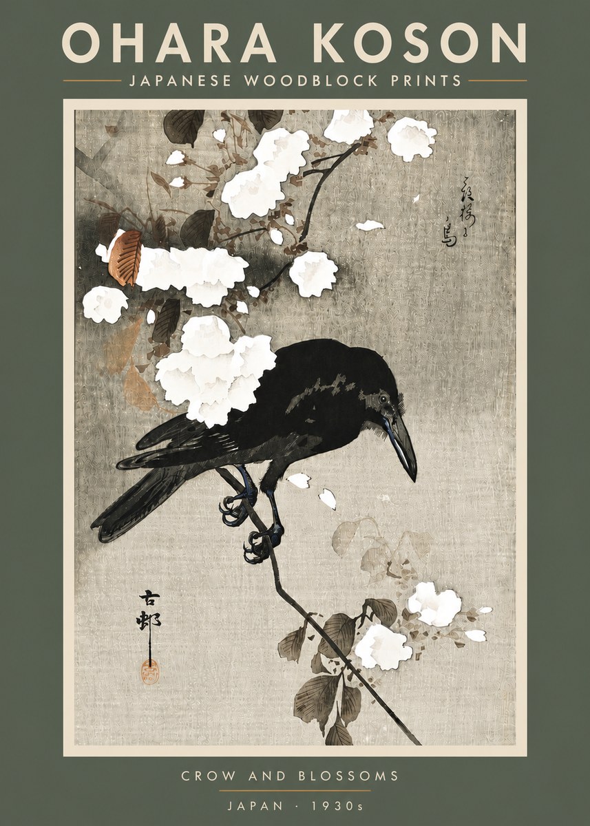 Ohara Koson Crow and Blossoms II No5 - Póster