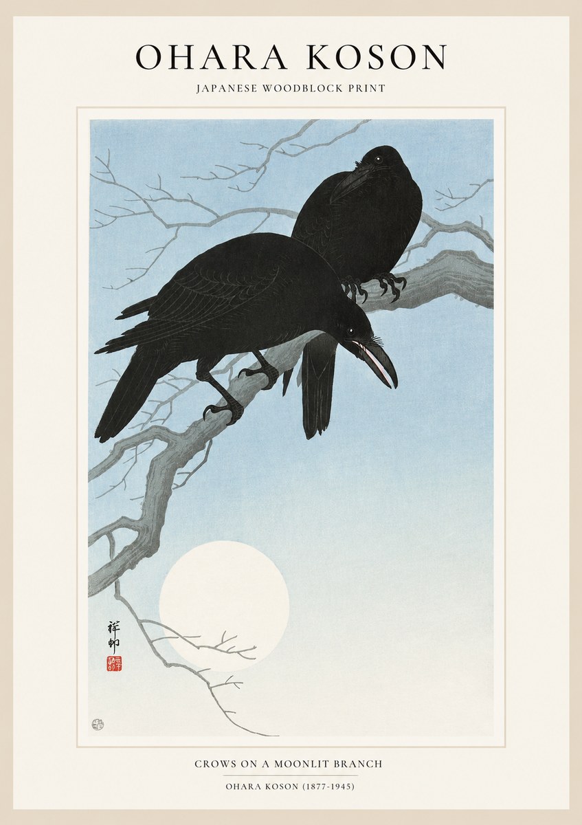 Ohara Koson Crows on a Moonlit Branch No1 - Póster