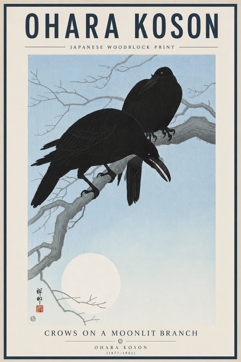 Ohara Koson Crows on a Moonlit Branch No5 - Póster