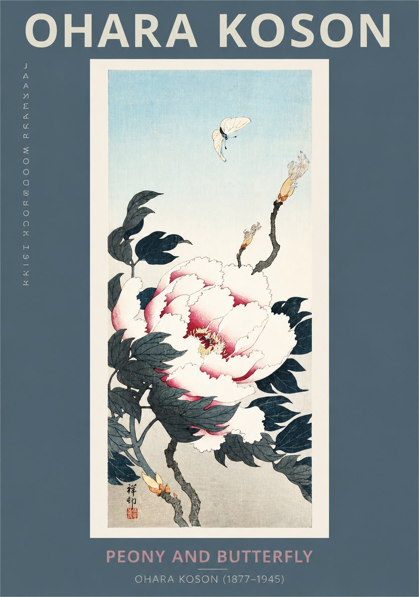 Ohara Koson Peony and Butterfly No2 - Póster