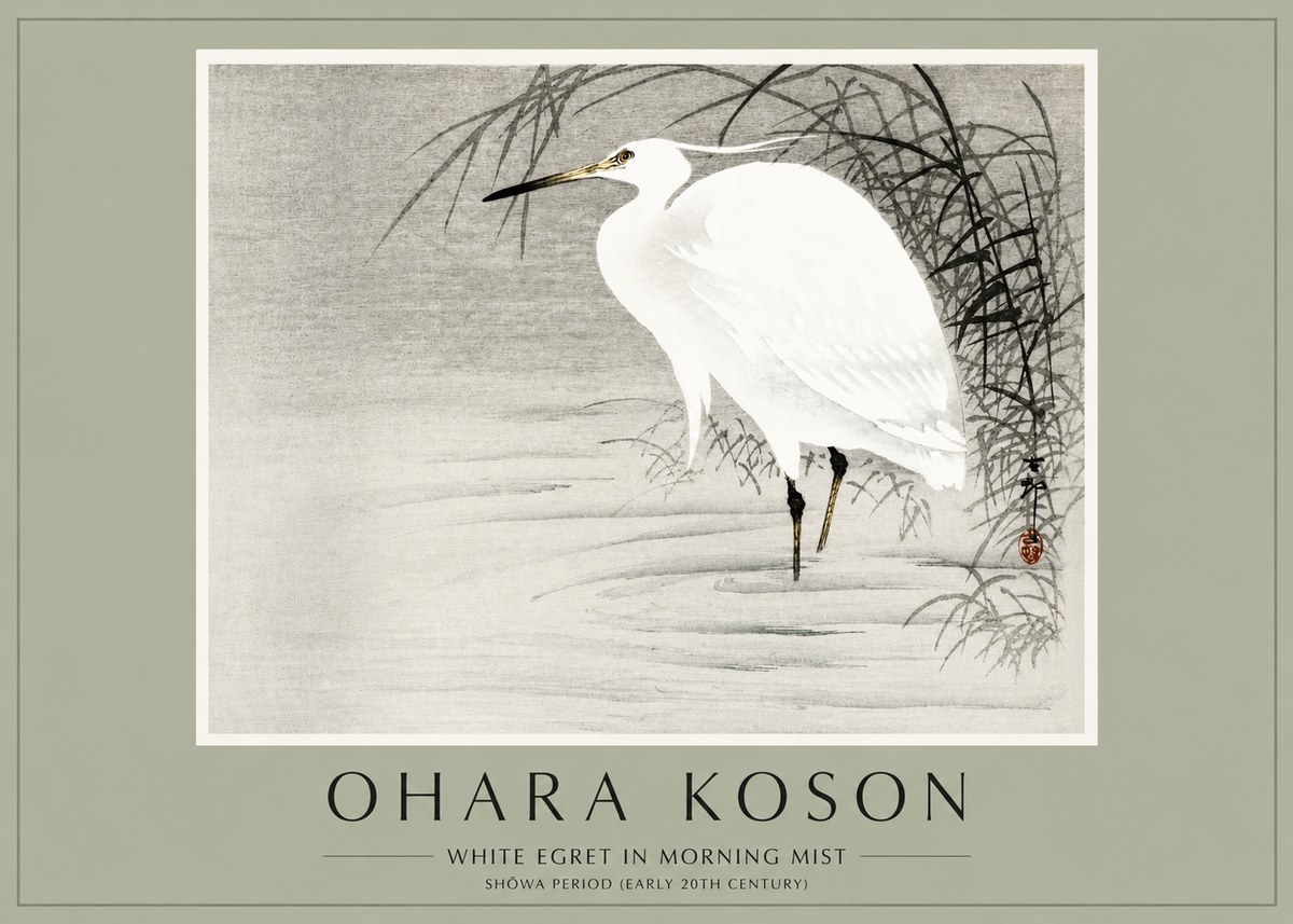 Ohara Koson White Egret in Morning Mist No2 - Póster