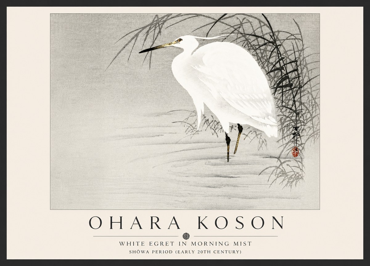Ohara Koson White Egret in Morning Mist No5 - Póster