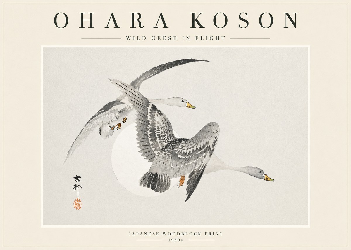 Ohara Koson Wild Geese in Flight I No3 - Póster