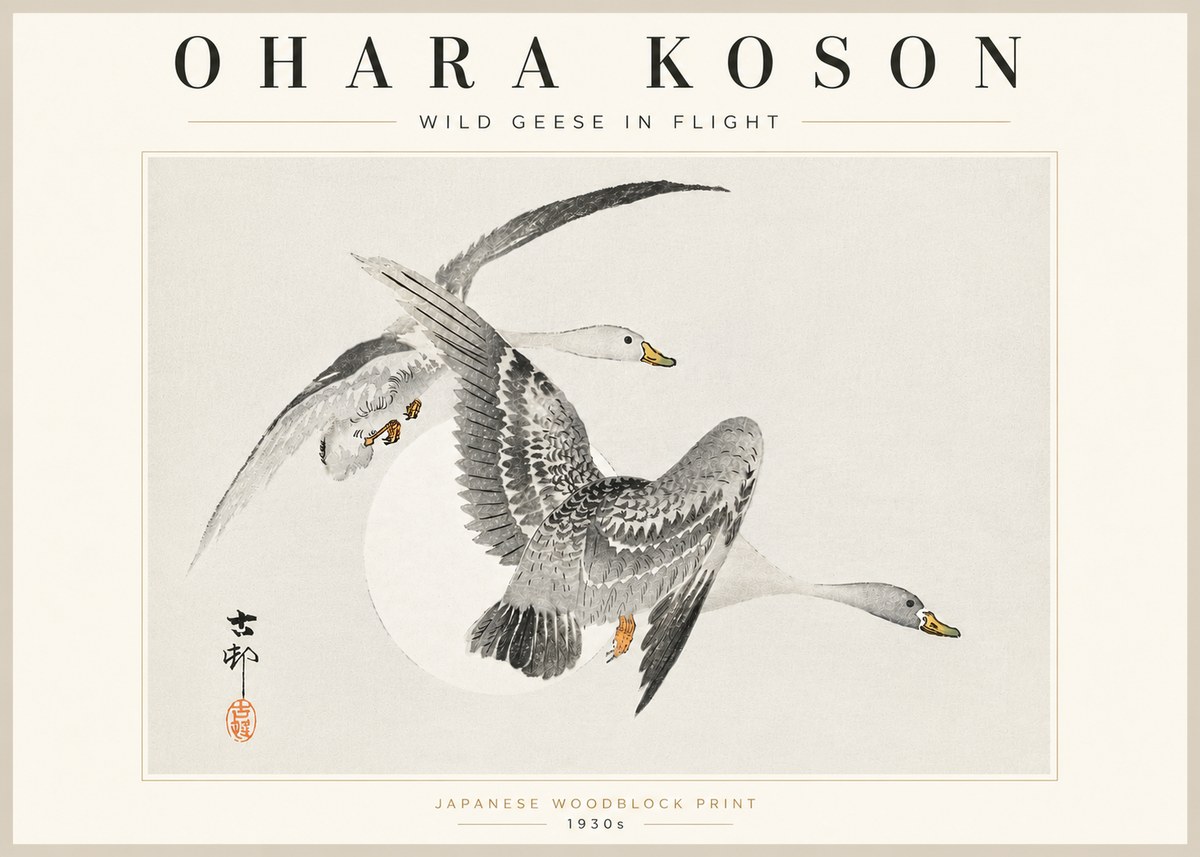 Ohara Koson Wild Geese in Flight I No5 - Póster