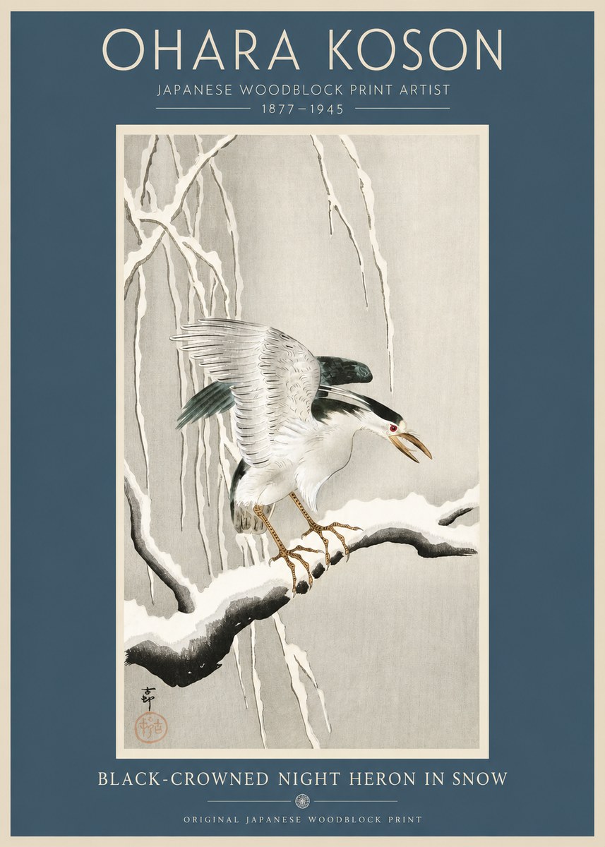 Ohara Koson Black-crowned Night Heron in Snow No2 - Póster