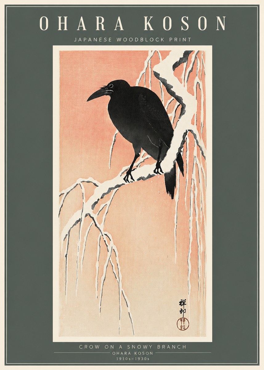 Ohara Koson Crow on a Snowy Branch I No2 - Póster