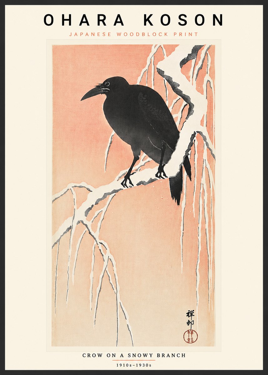 Ohara Koson Crow on a Snowy Branch I No4 - Póster