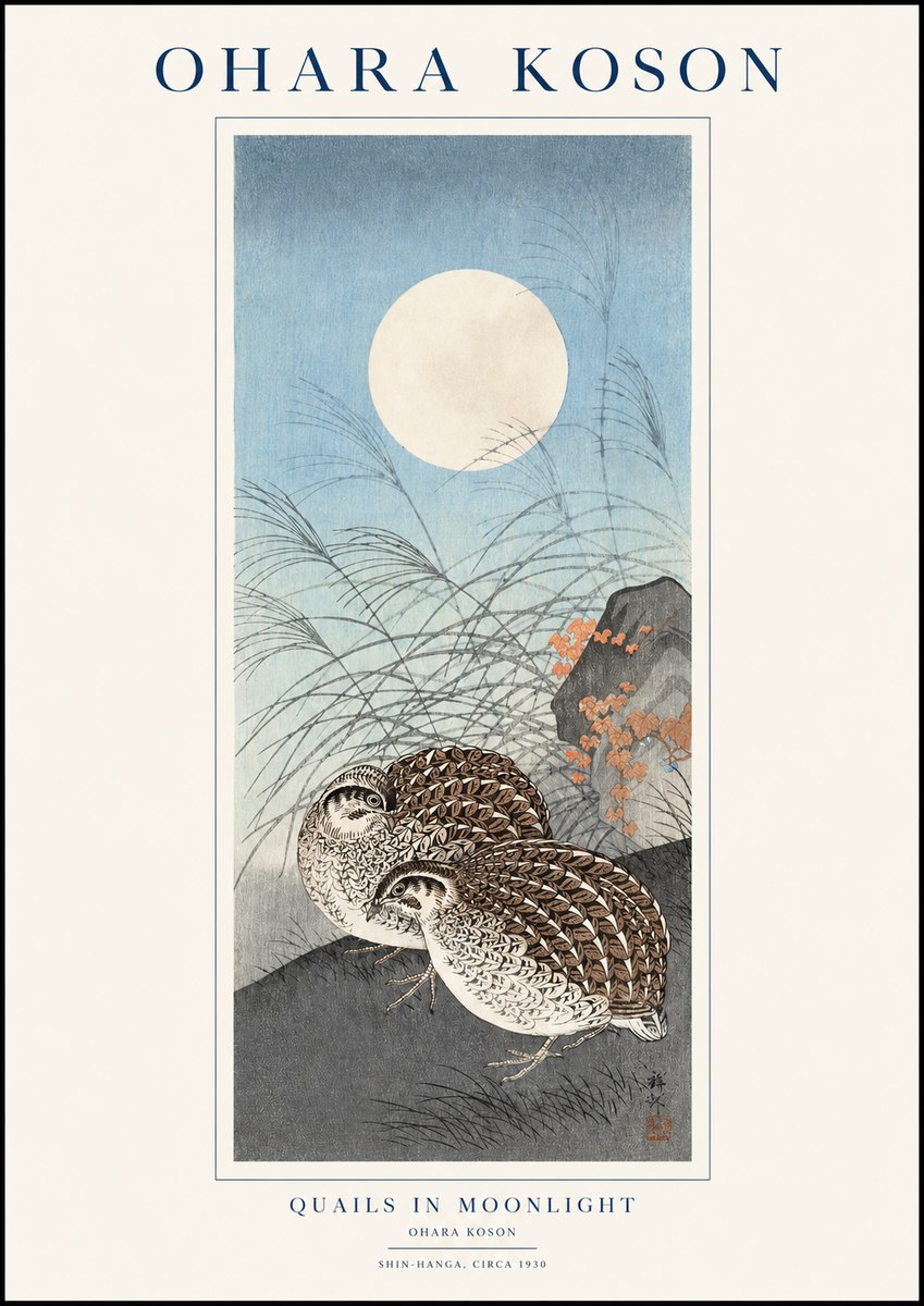 Ohara Koson Quails in Moonlight No1 - Póster