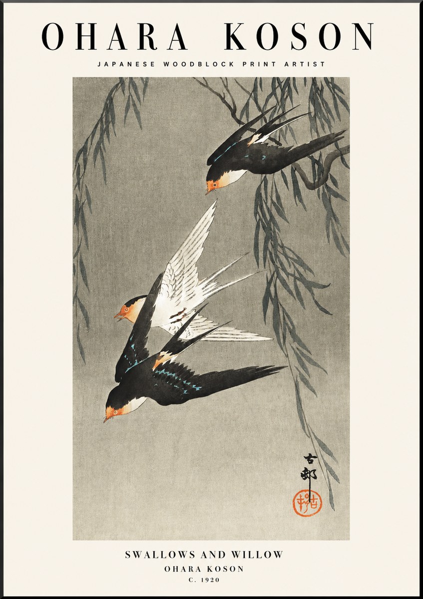 Ohara Koson Swallows and Willow II No1 - Póster