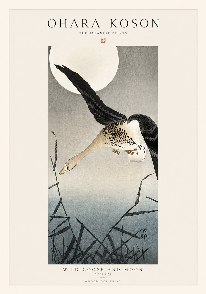 Ohara Koson Wild Goose and Moon No1 - Póster