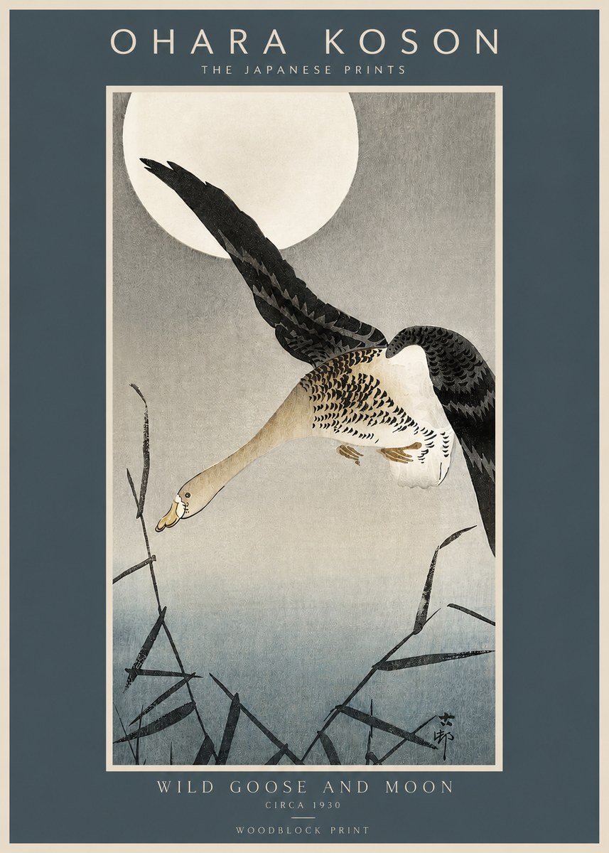 Ohara Koson Wild Goose and Moon No2 - Póster