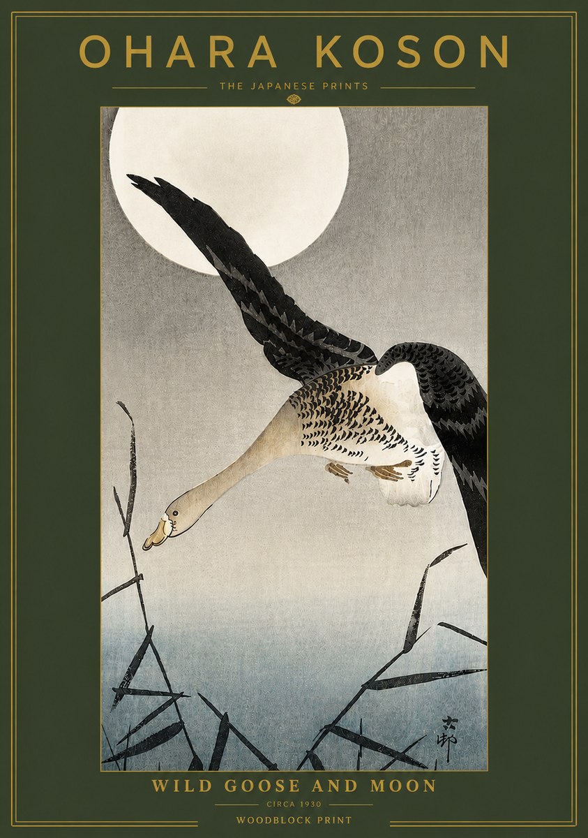 Ohara Koson Wild Goose and Moon No4 - Póster