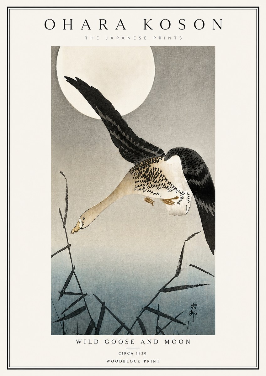 Ohara Koson Wild Goose and Moon No6 - Póster