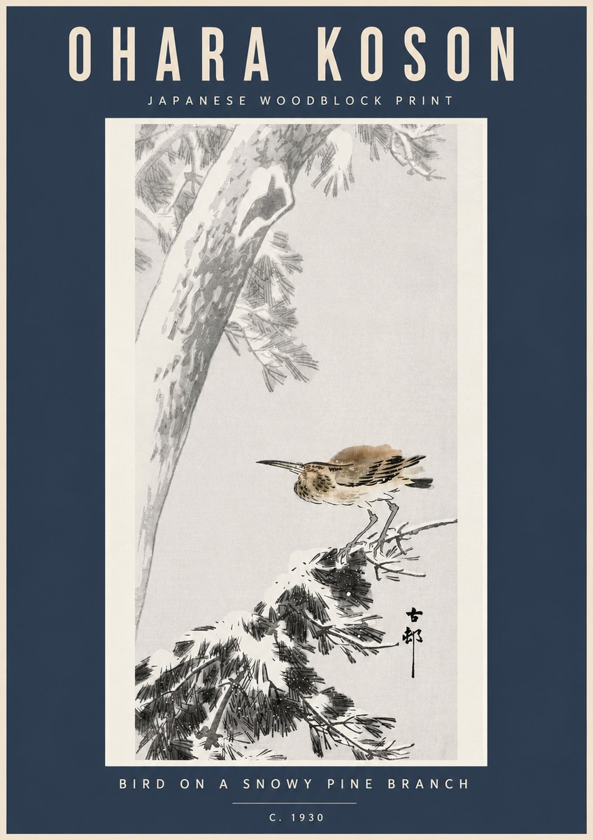 Ohara Koson Bird on a Snowy Pine Branch No5 - Póster