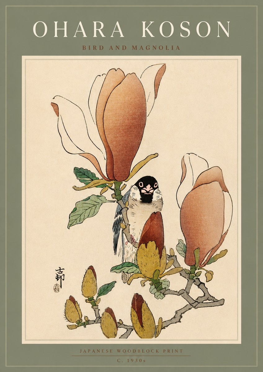 Ohara Koson Bird and Magnolia No5 - Póster