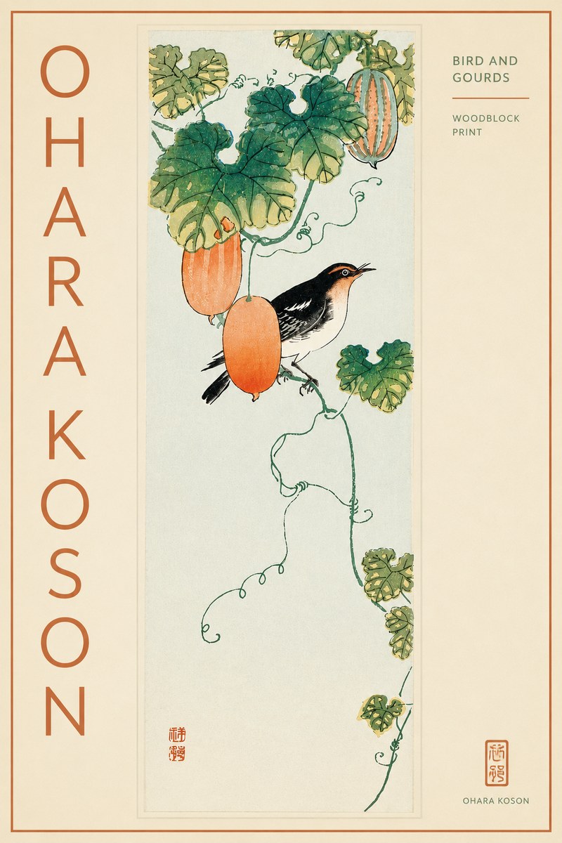 Ohara Koson Bird and Gourds No3 - Póster