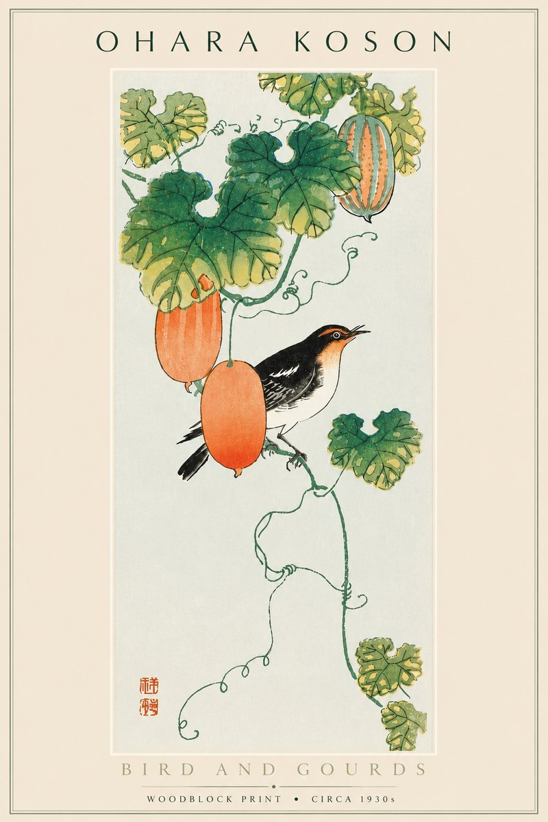 Ohara Koson Bird and Gourds No6 - Póster