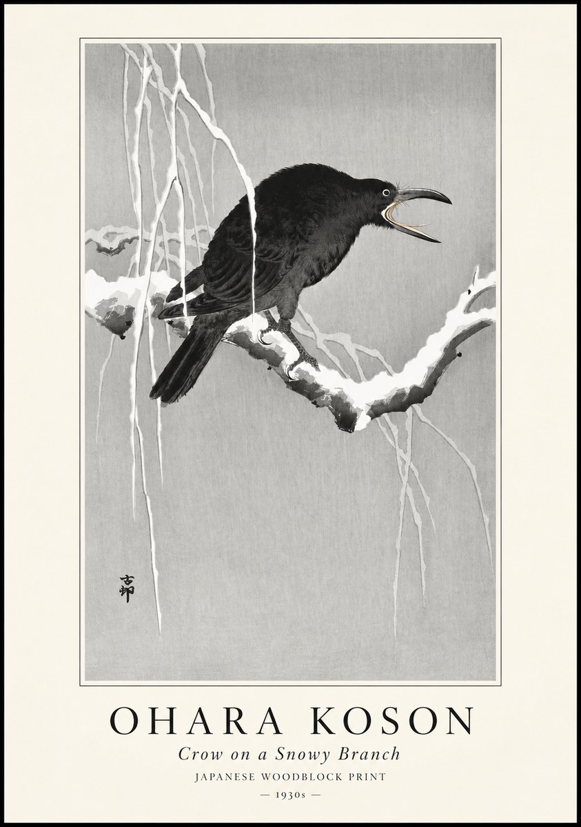 Ohara Koson Crow on a Snowy Branch II No1 - Póster
