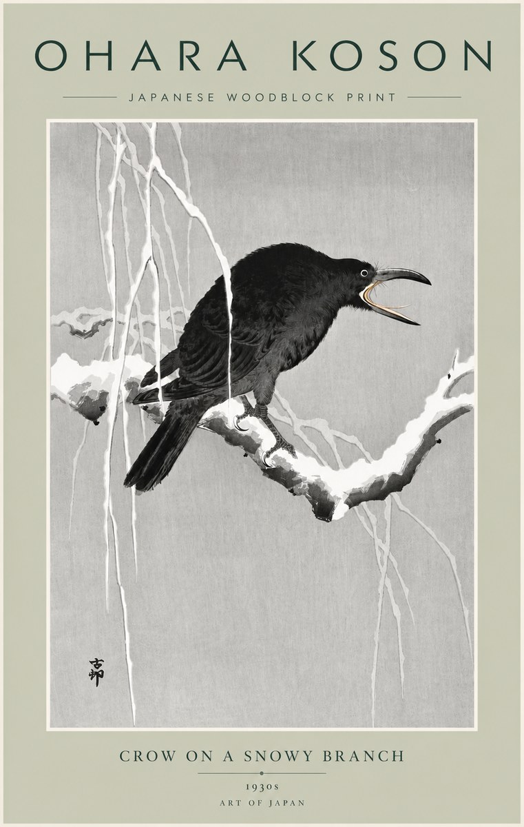 Ohara Koson Crow on a Snowy Branch II No5 - Póster