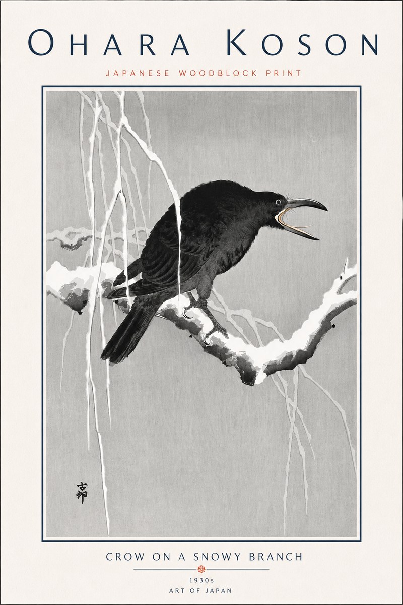 Ohara Koson Crow on a Snowy Branch II No6 - Póster