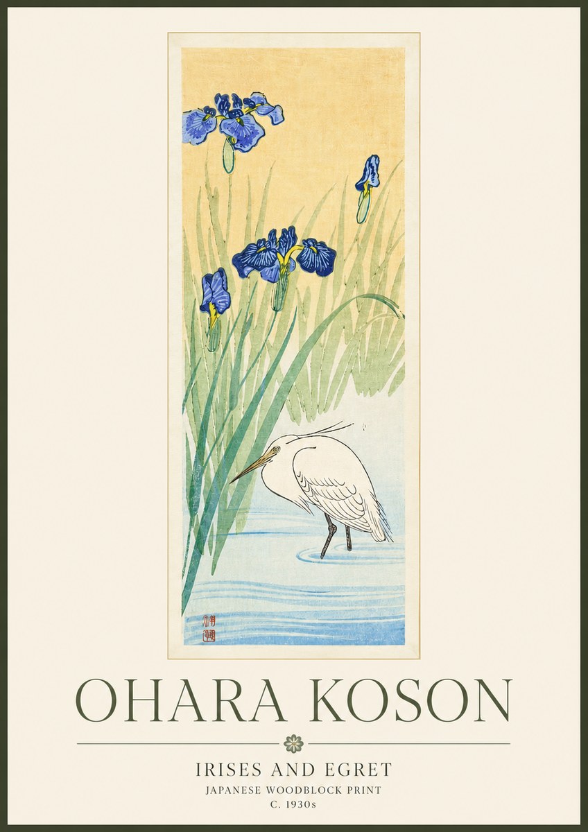 Ohara Koson Irises and Egret No3 - Póster
