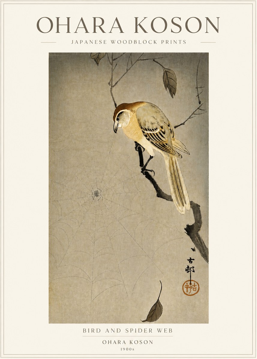 Ohara Koson Bird and Spider Web I No3 - Póster