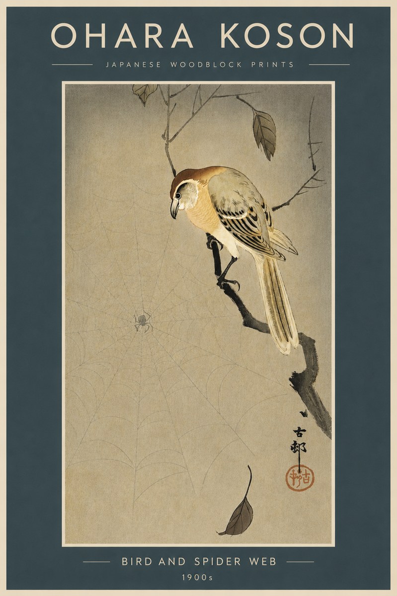 Ohara Koson Bird and Spider Web I No4 - Póster