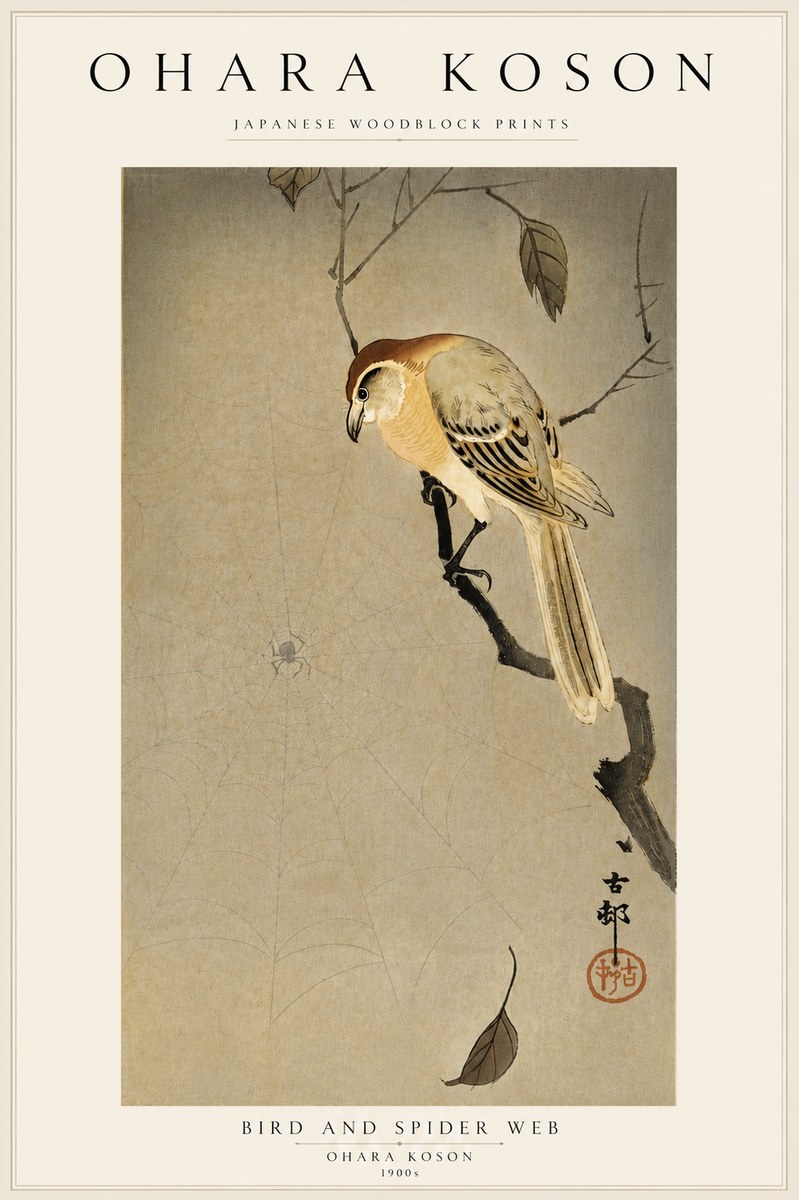 Ohara Koson Bird and Spider Web I No5 - Póster