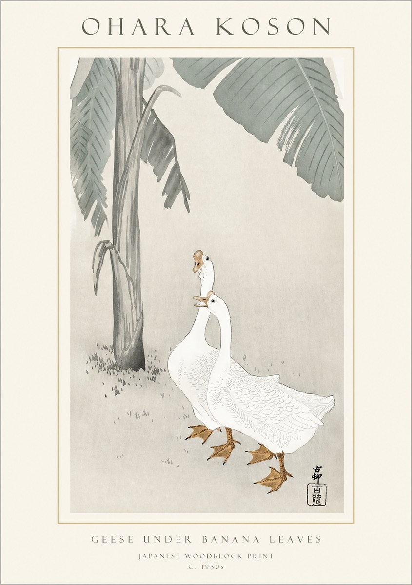 Ohara Koson Geese Under Banana Leaves No1 - Póster