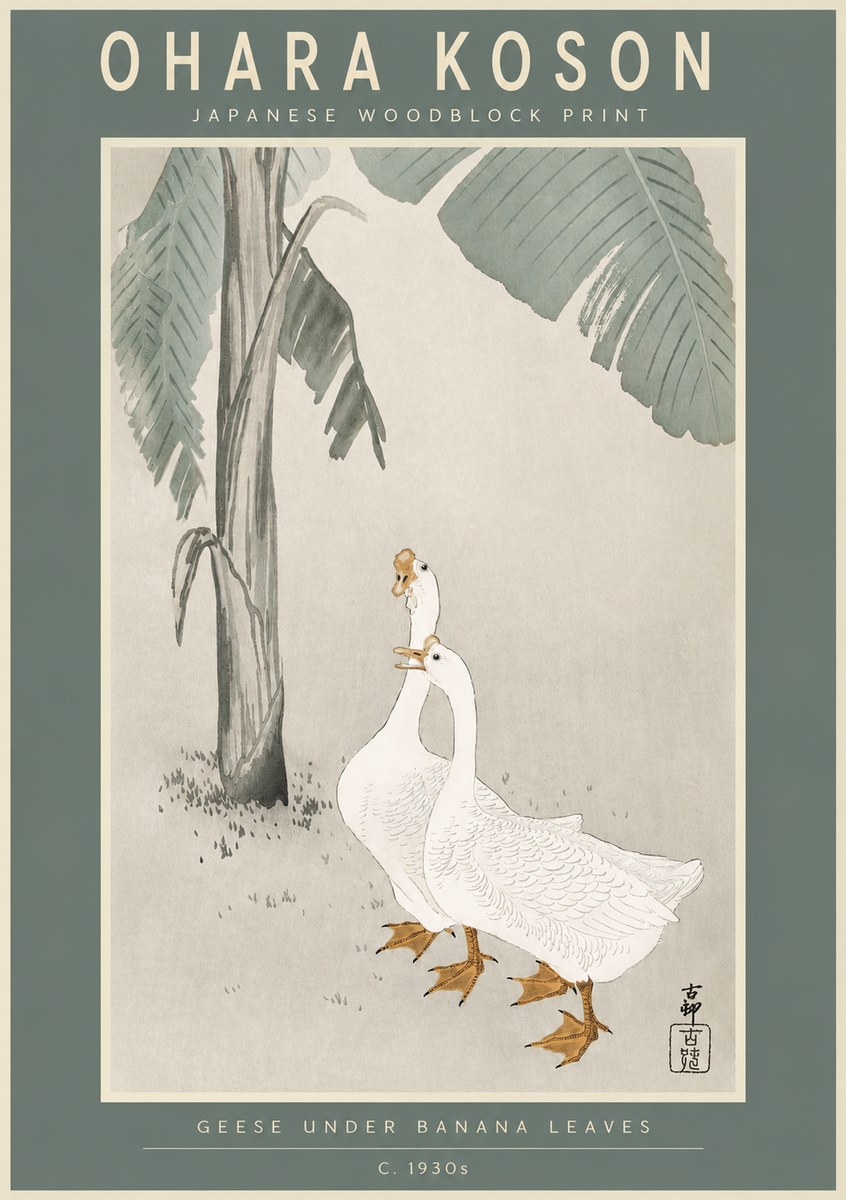 Ohara Koson Geese Under Banana Leaves No2 - Póster