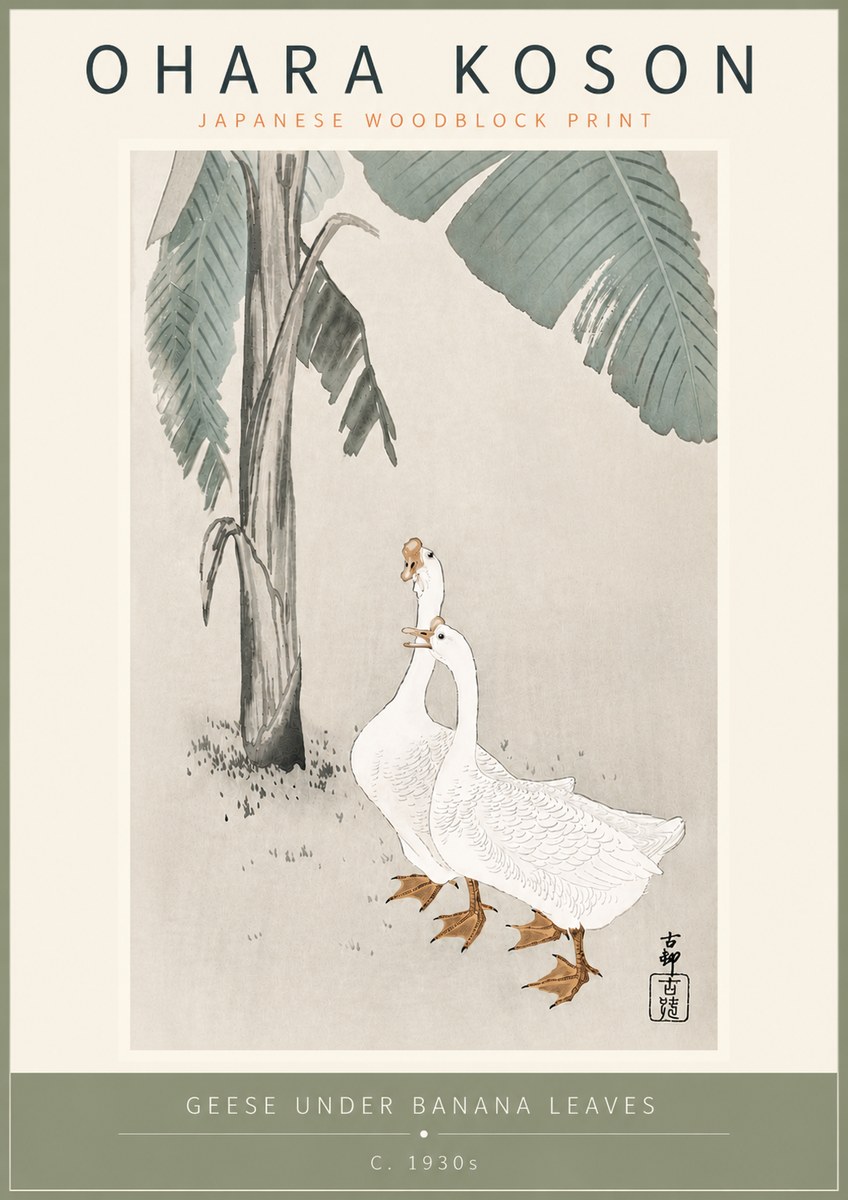 Ohara Koson Geese Under Banana Leaves No5 - Póster