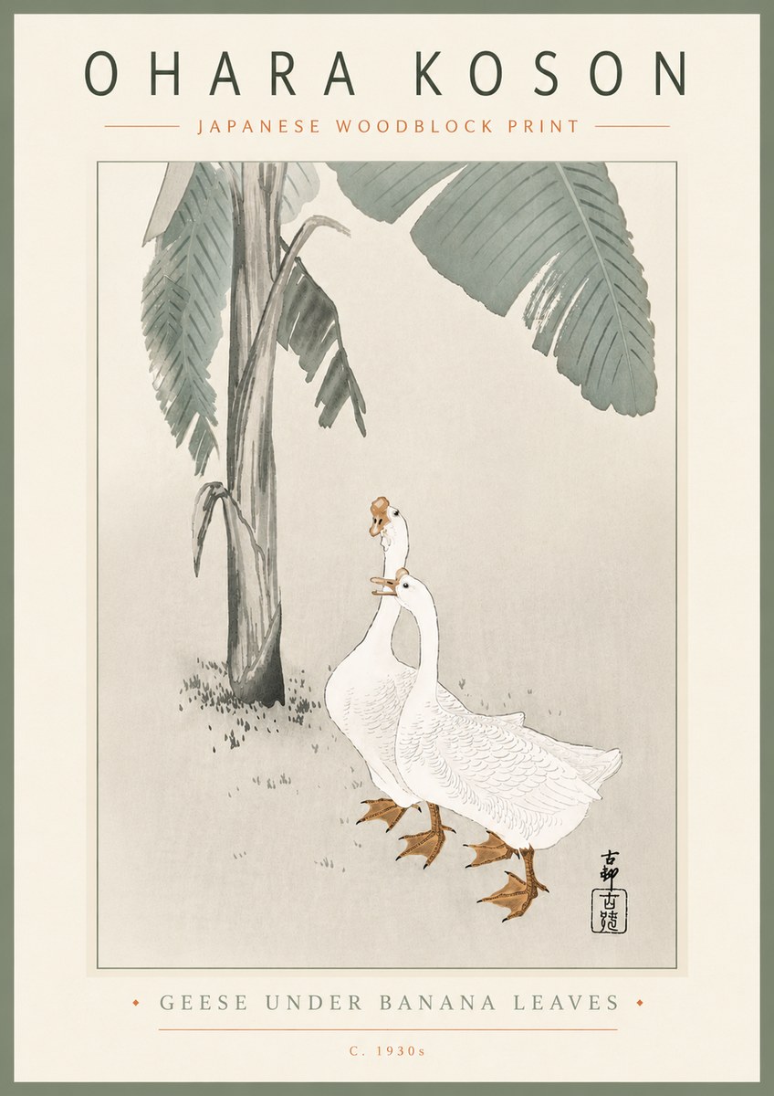 Ohara Koson Geese Under Banana Leaves No6 - Póster