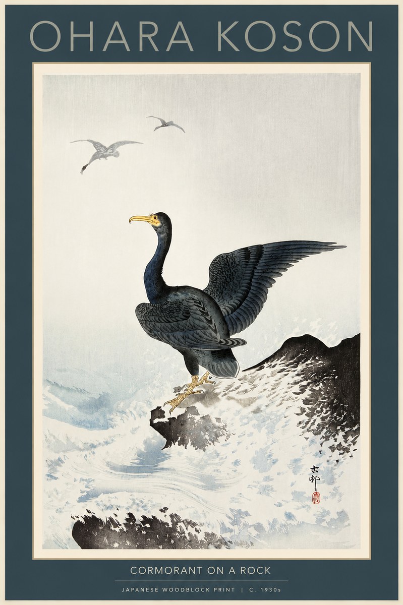 Ohara Koson Cormorant on a Rock No2 - Póster