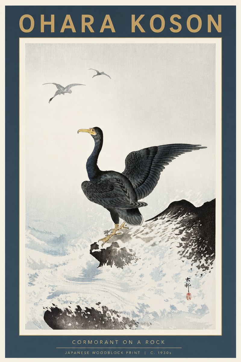 Ohara Koson Cormorant on a Rock No4 - Póster