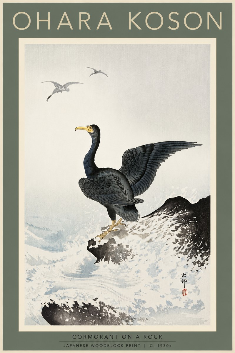 Ohara Koson Cormorant on a Rock No5 - Póster