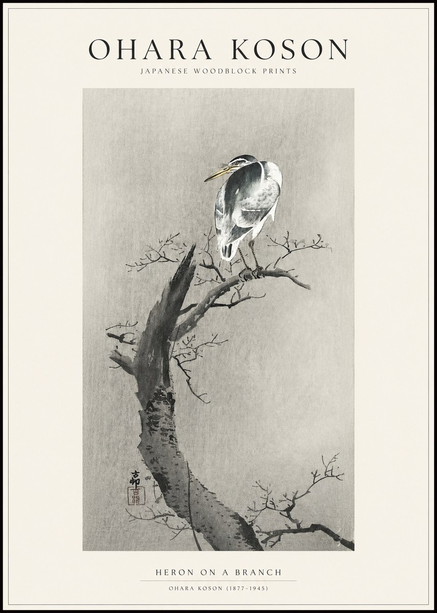 Ohara Koson Heron on a Branch No1 - Póster