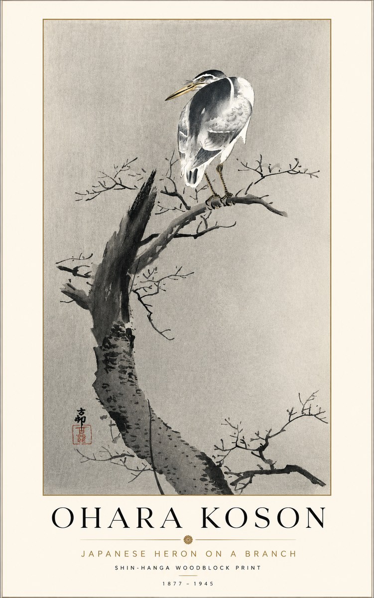 Ohara Koson Heron on a Branch No2 - Póster