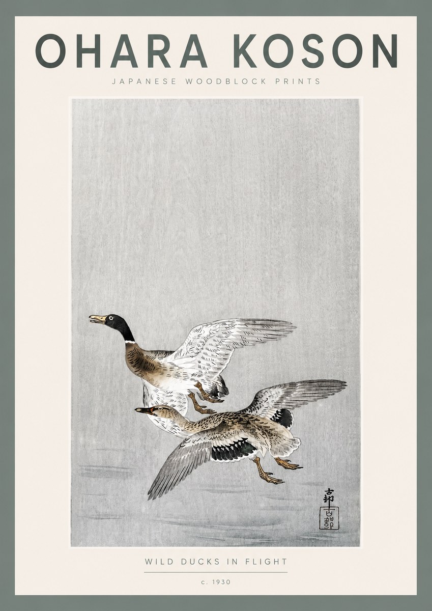 Ohara Koson Wild Ducks in Flight No2 - Póster