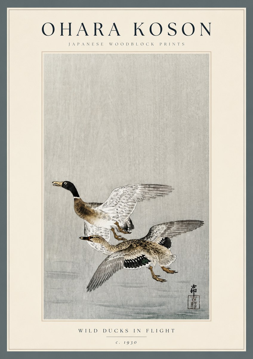 Ohara Koson Wild Ducks in Flight No3 - Póster
