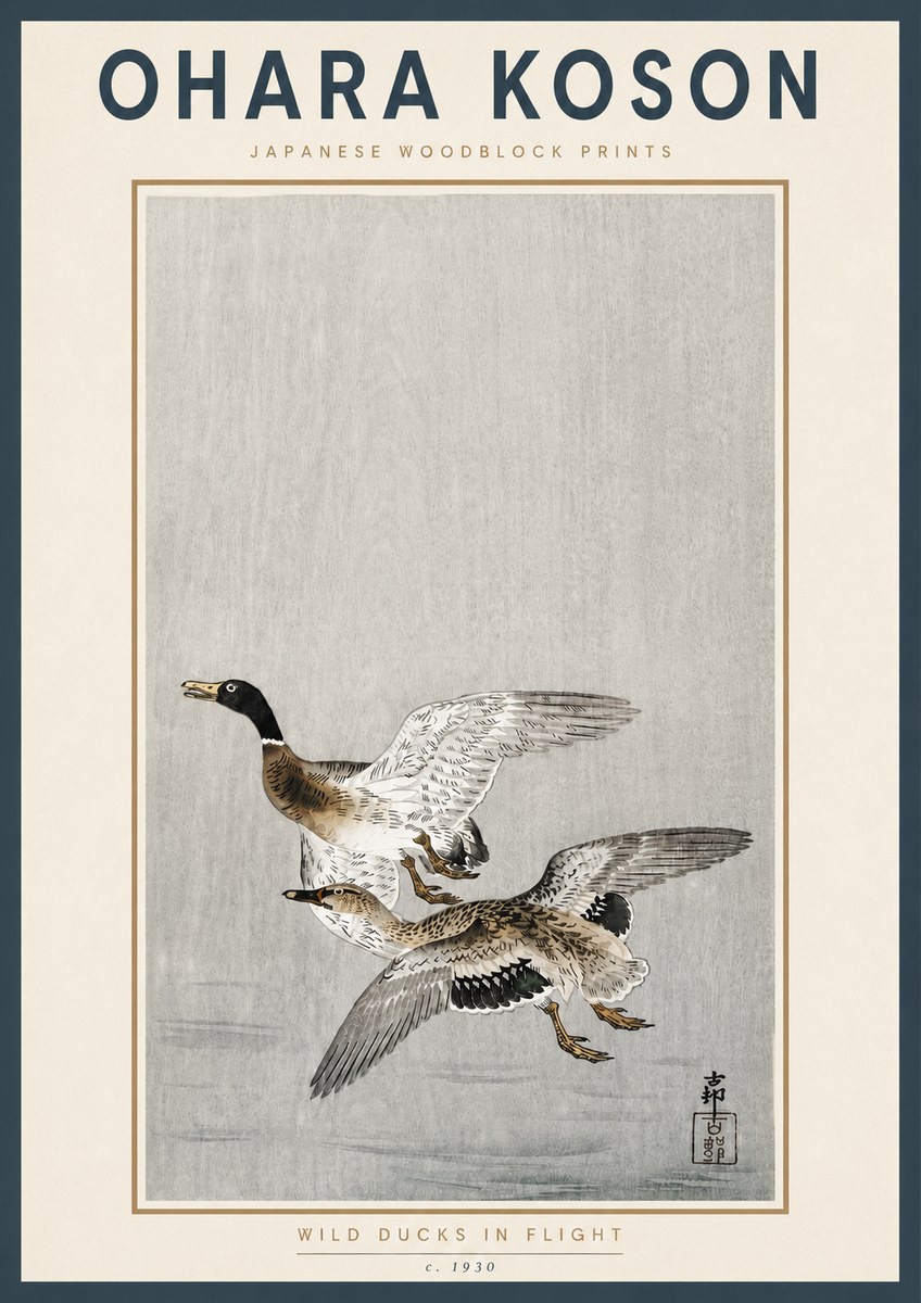 Ohara Koson Wild Ducks in Flight No4 - Póster