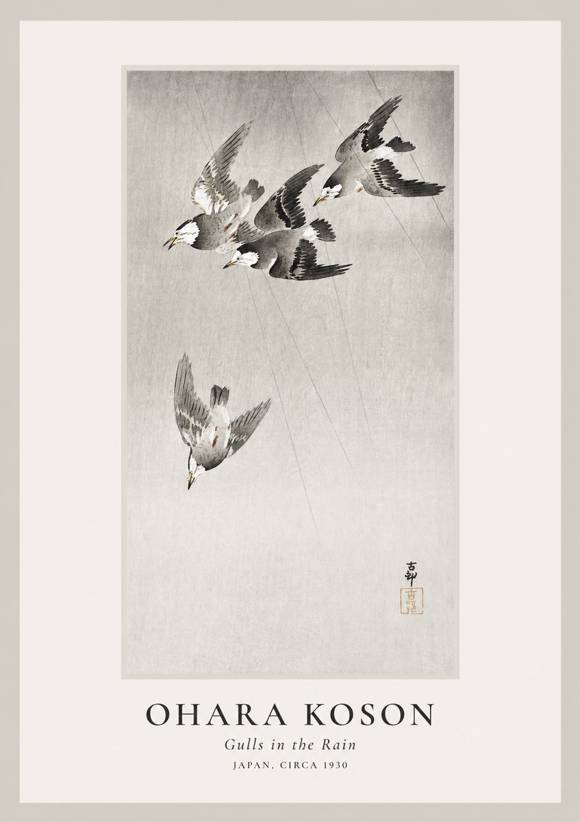 Ohara Koson Gulls in the Rain No1 - Póster