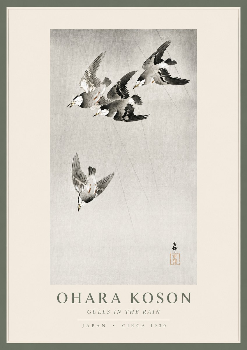 Ohara Koson Gulls in the Rain No4 - Póster