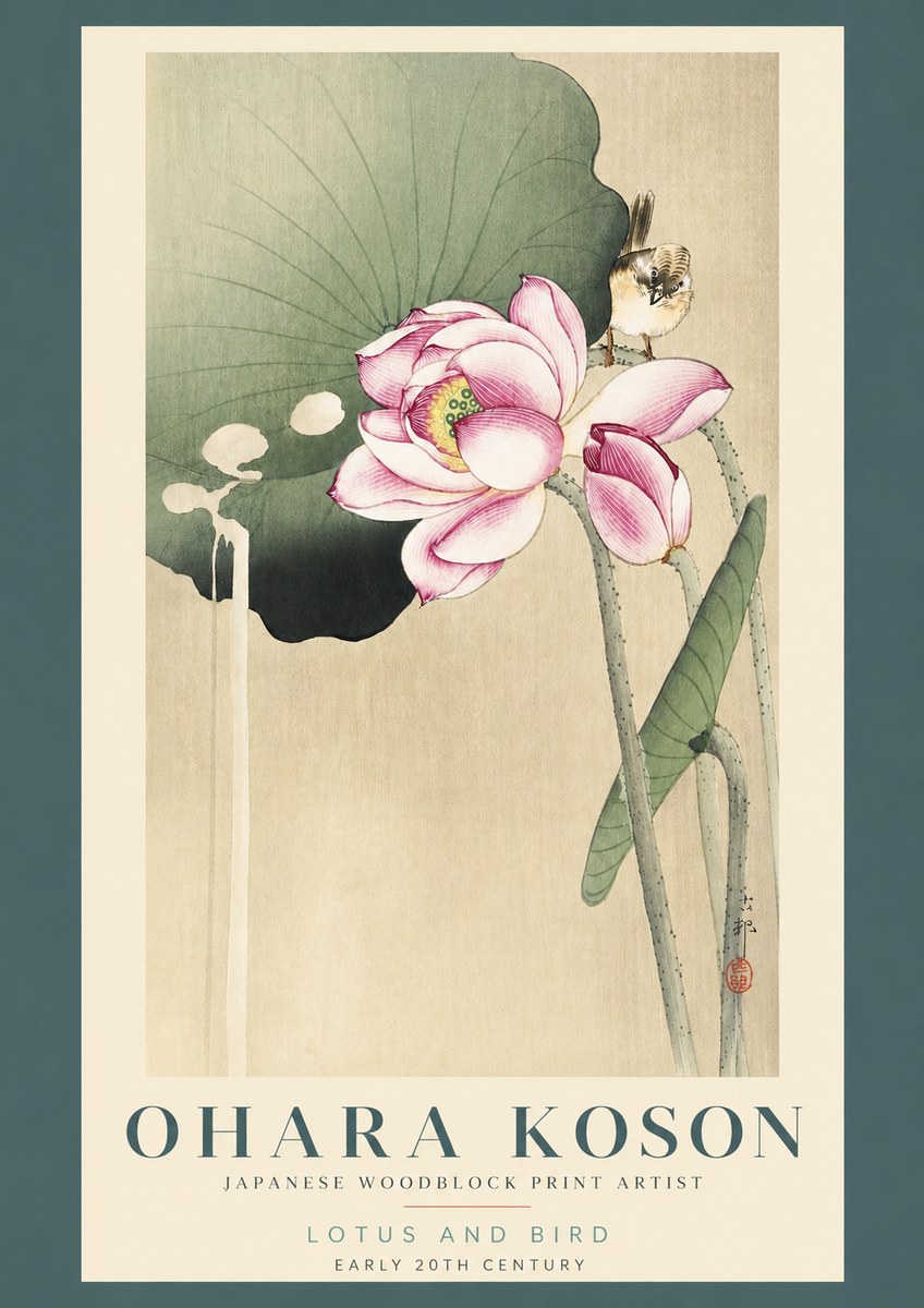Ohara Koson Lotus and Bird No3 - Póster